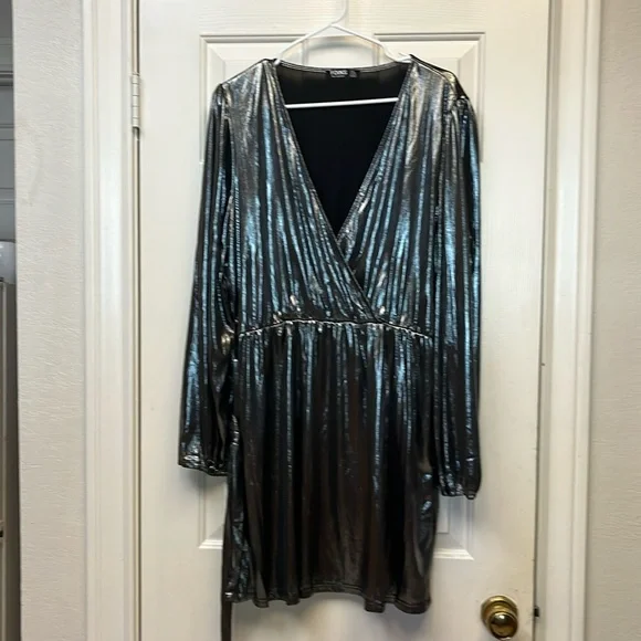 YOINS | Dresses | Yoins Silver Metallic Wrap Dress Xxl Nwot | Poshmark